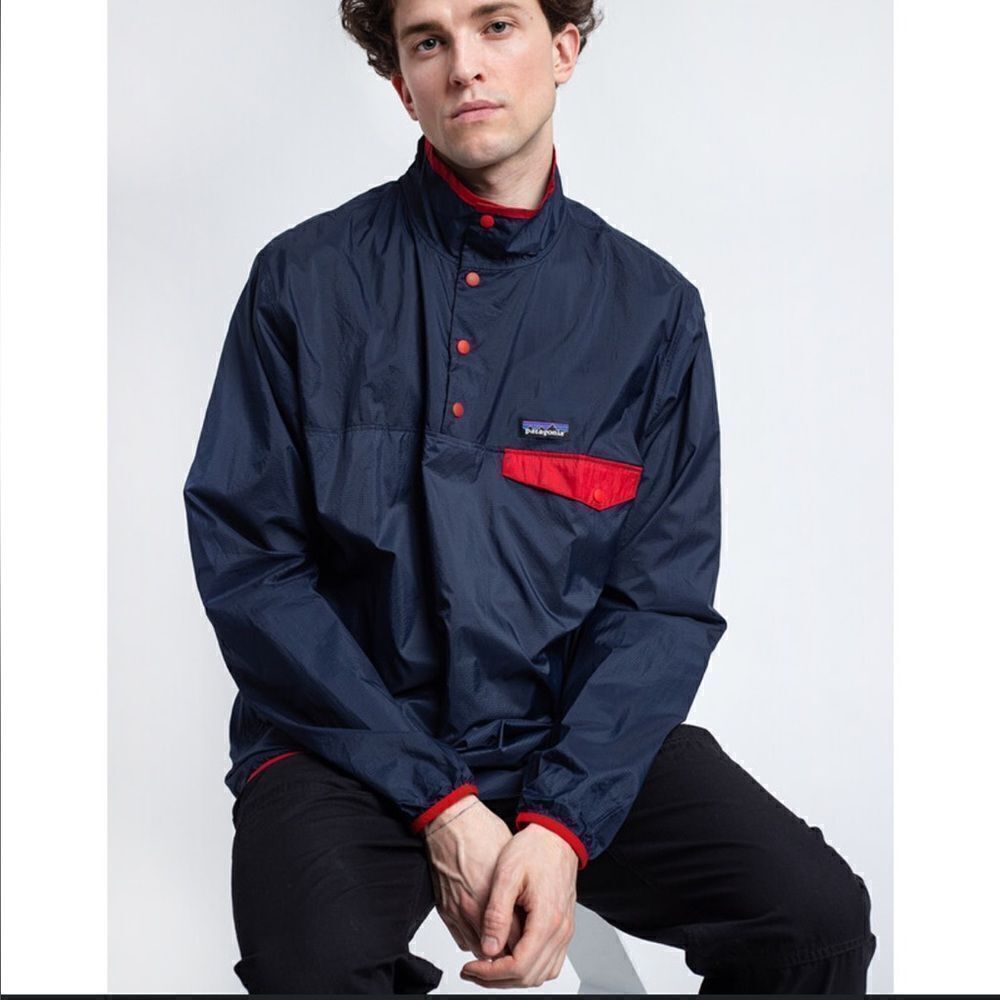 Patagonia Hudini navy red snap jacket medium m